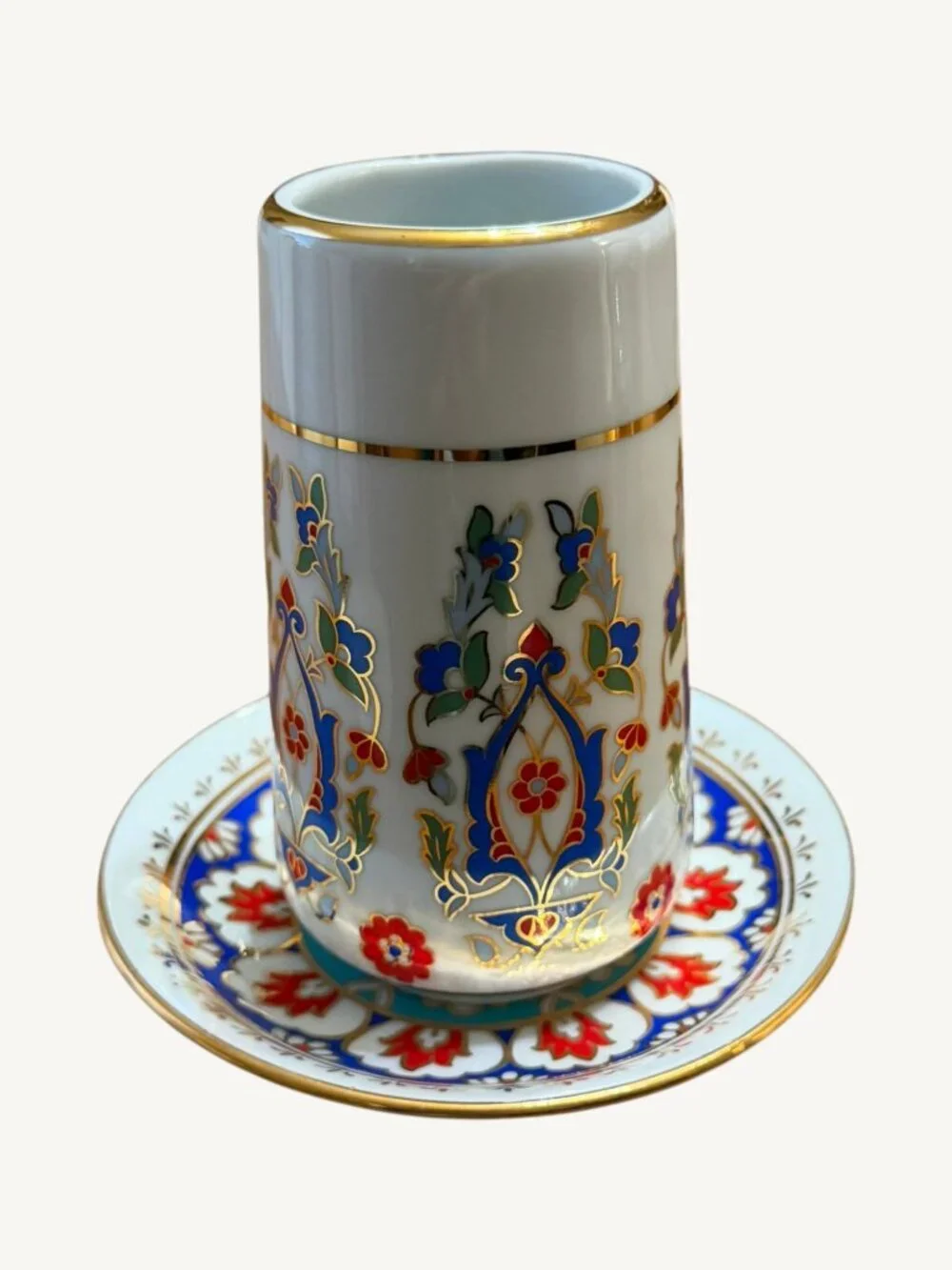 Vintage 1993 Kutahya Porselen Turkey Vase Plate Set Hand Made Gold Floral